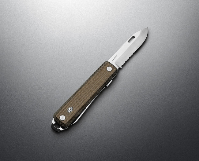 Нож The James Brand the Ellis, лезвие 12C27 Serrated, рукоять Micarta, OD Green Нож The James Brand the Ellis, лезвие 12C27 Serrated, рукоять Micarta, OD Green